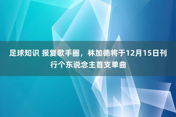 足球知识 报复歌手圈，林加德将于12月15日刊行个东说念主首支单曲