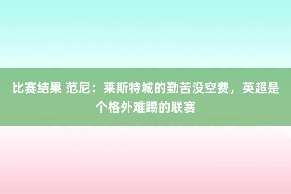 比赛结果 范尼：莱斯特城的勤苦没空费，英超是个格外难踢的联赛