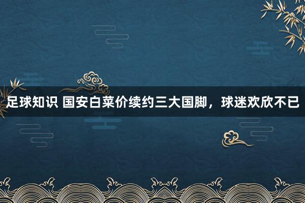 足球知识 国安白菜价续约三大国脚，球迷欢欣不已